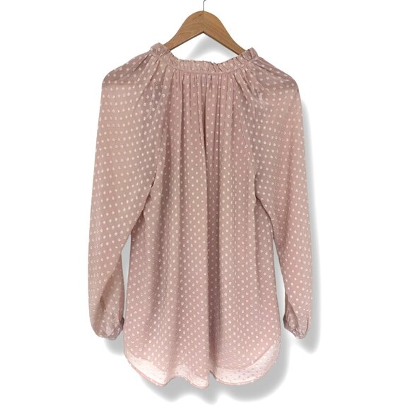 DR2 by Daniel‎ Rainn Soft Pink Swiss Dot Tie-Neck Blouse Size M Top Shirt Tunic - Picture 3 of 7